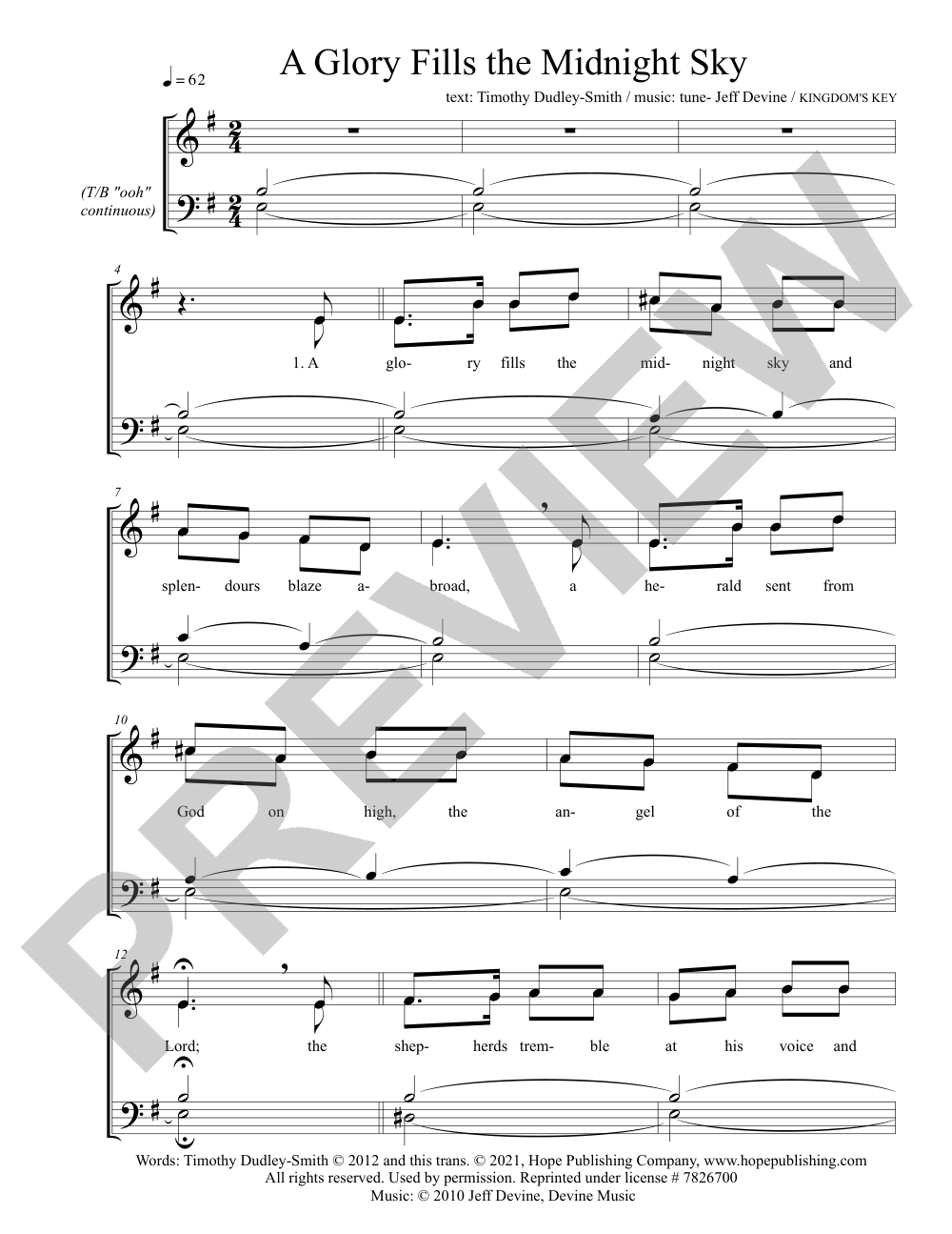 A Glory Fills the Midnight Sky sheet music preview, page 1 — Jeff Devine