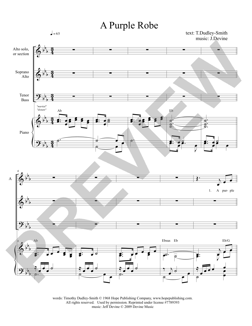 A Purple Robe sheet music preview, page 1 — Jeff Devine