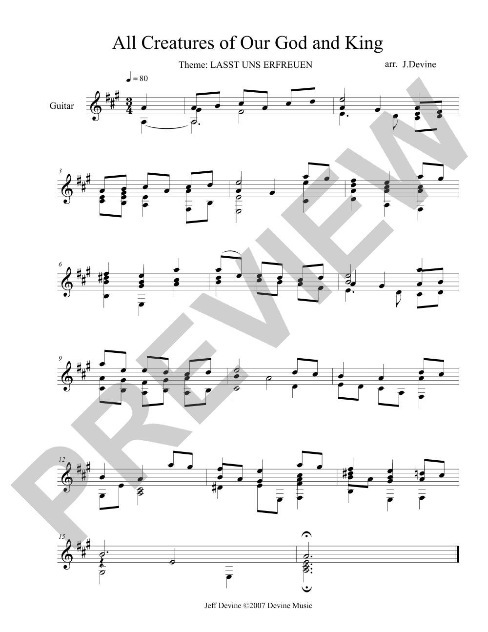 All Creatures of Our God and King (Theme and Variations) sheet music preview, page 1 — Jeff Devine
