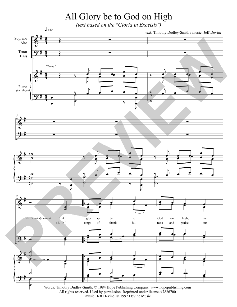 All Glory Be to God on High sheet music preview, page 1 — Jeff Devine