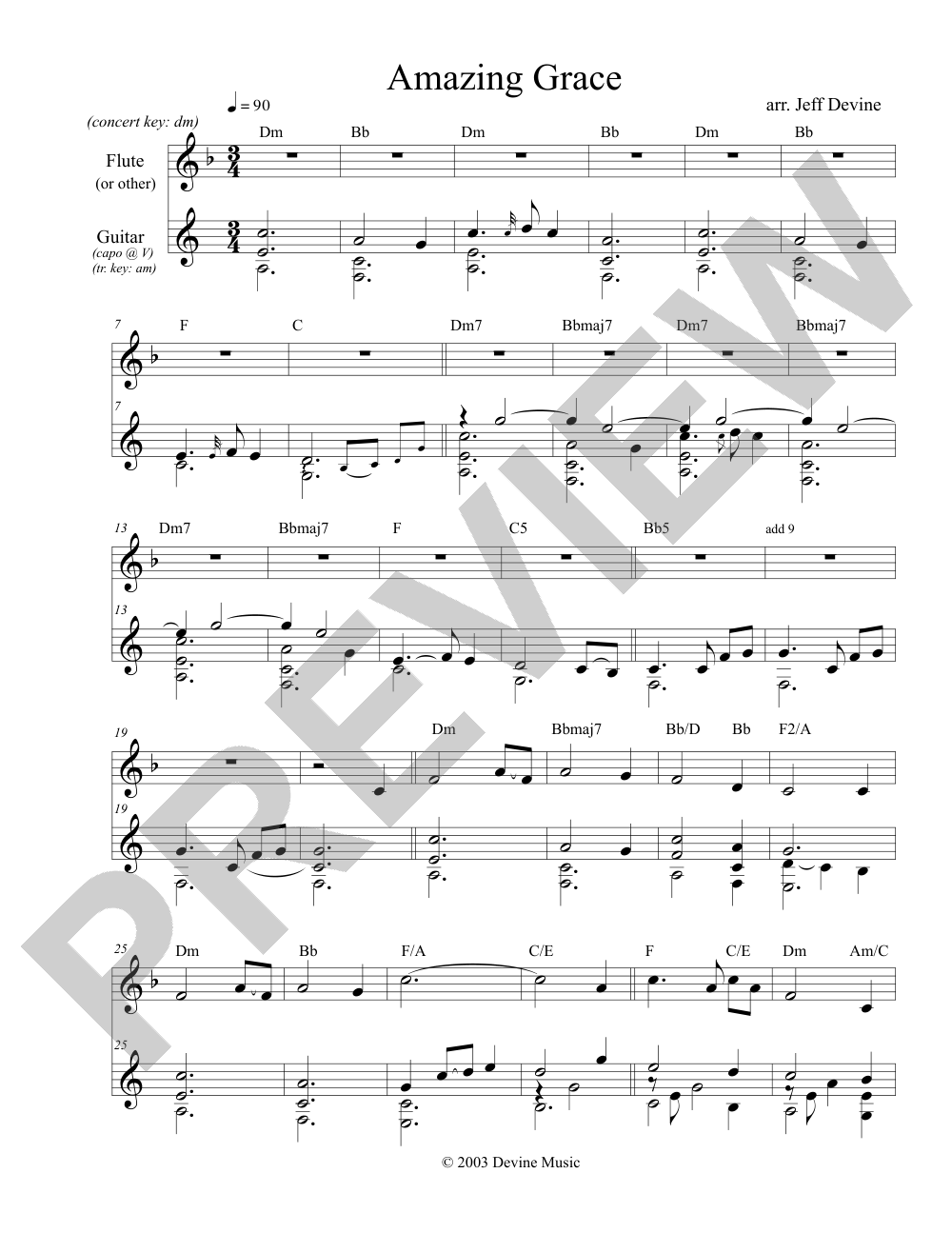 Amazing Grace sheet music preview, page 1 — Jeff Devine