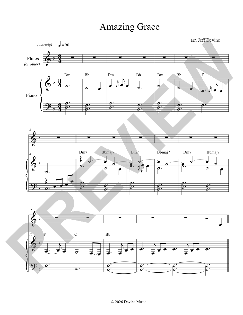 Amazing Grace sheet music preview, page 1 — Jeff Devine