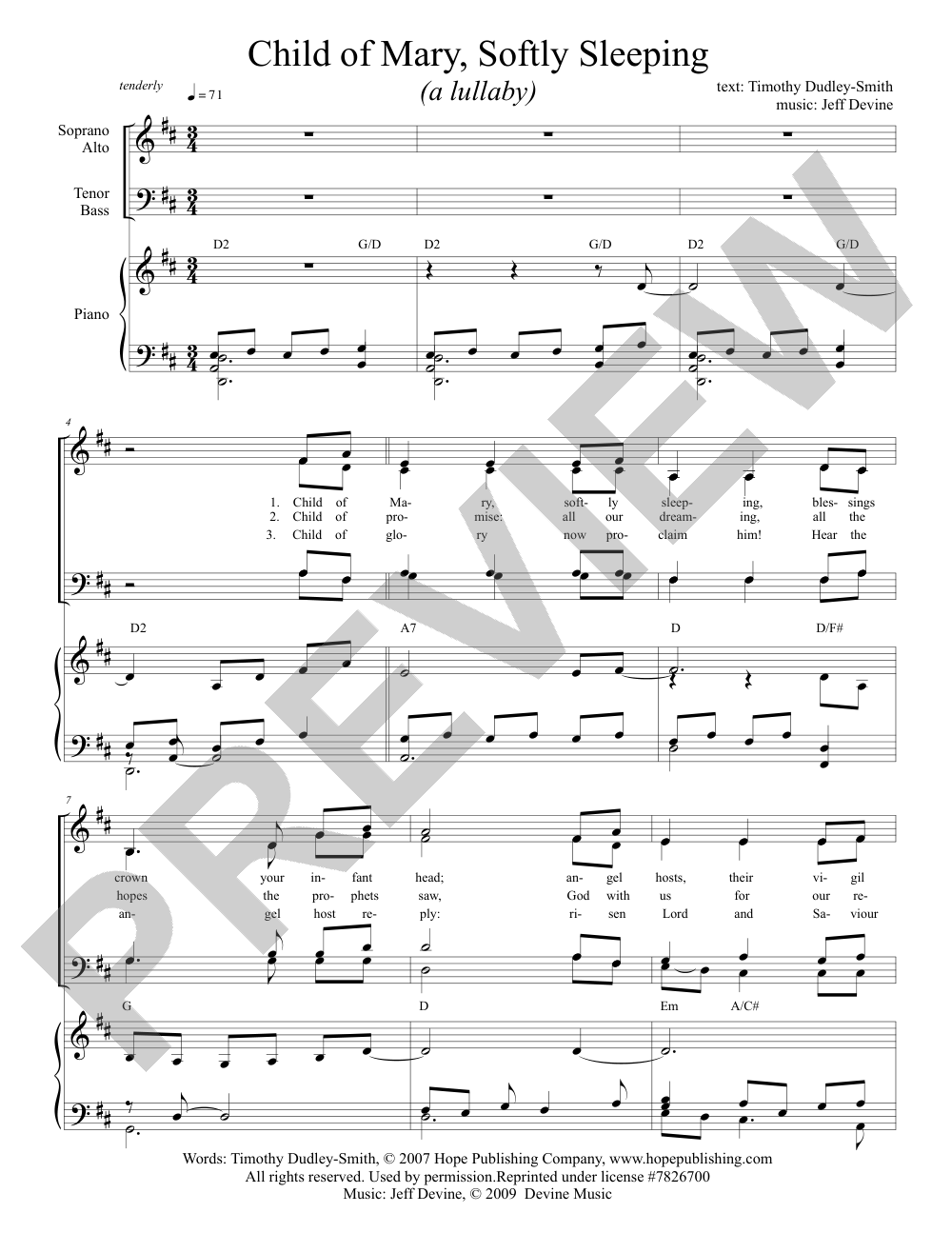 Child of Mary, Softly Sleeping sheet music preview, page 1 — Jeff Devine