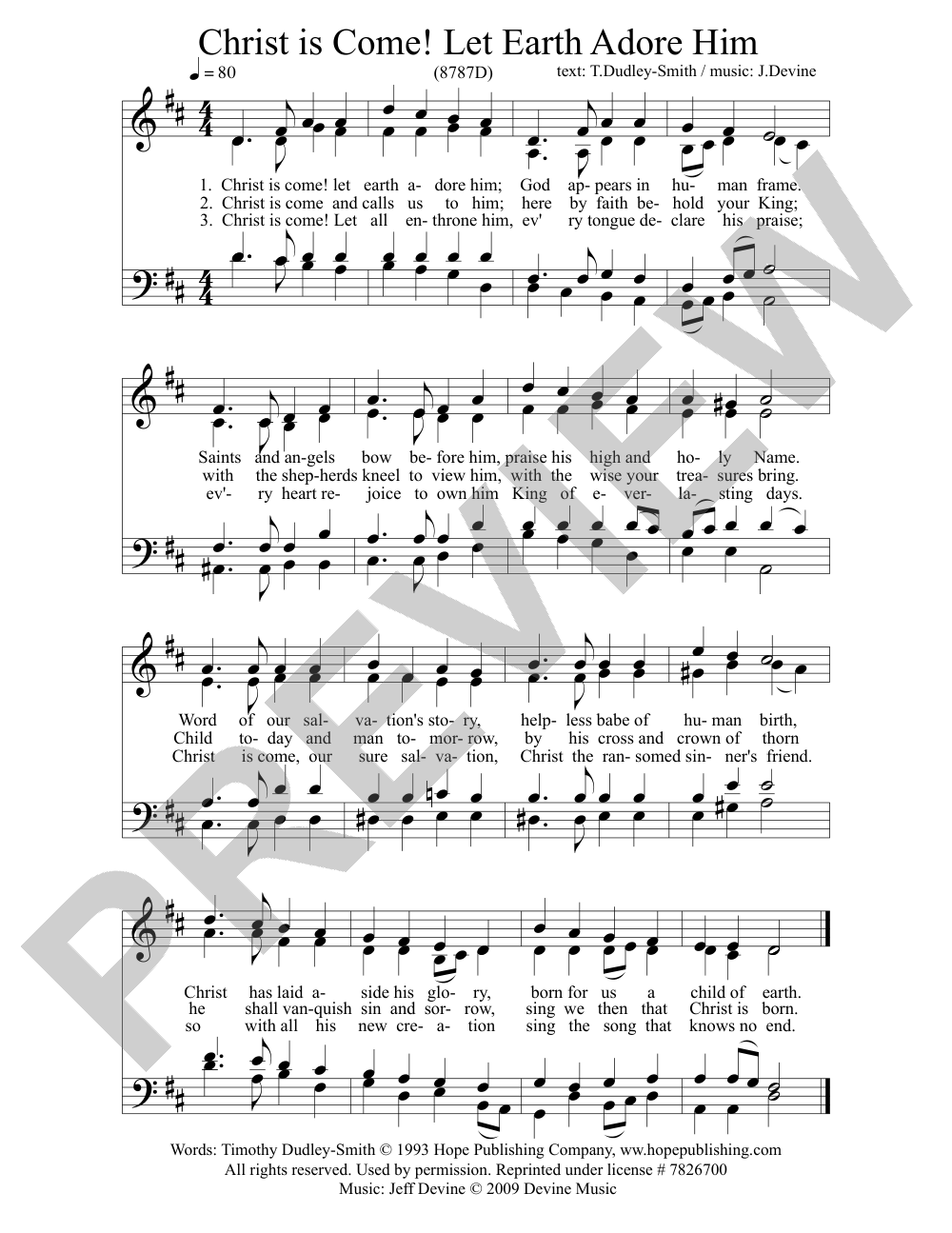 Christ is Come! Let Earth Adore Him sheet music preview, page 1 — Jeff Devine