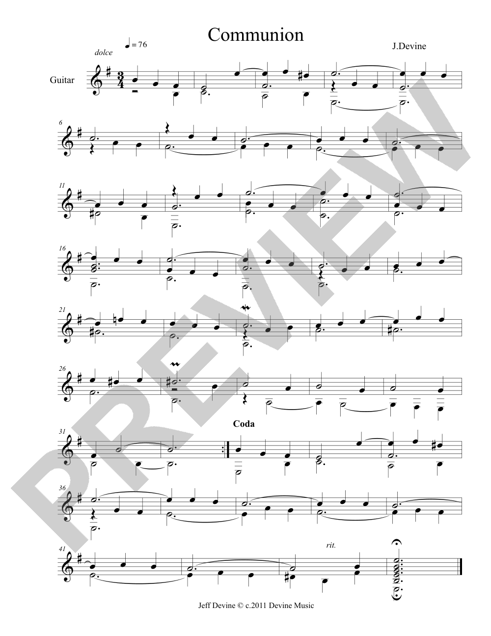 Communion sheet music preview, page 1 — Jeff Devine