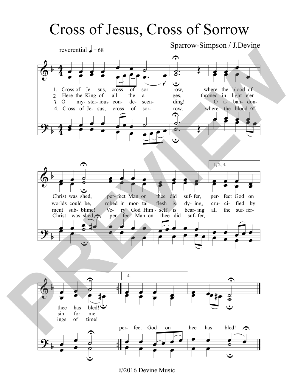 Cross of Jesus, Cross of Sorrow (A Cappella Setting) sheet music preview, page 1 — Jeff Devine