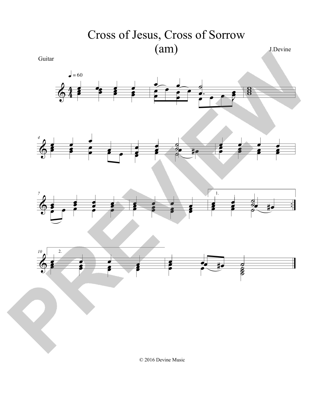 Cross of Jesus, Cross of Sorrow sheet music preview, page 1 — Jeff Devine