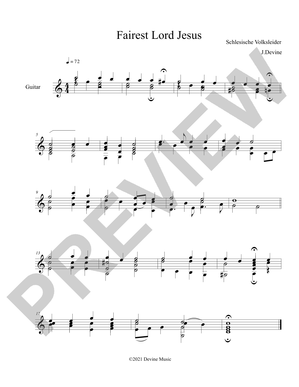 Fairest Lord Jesus sheet music preview, page 1 — Jeff Devine