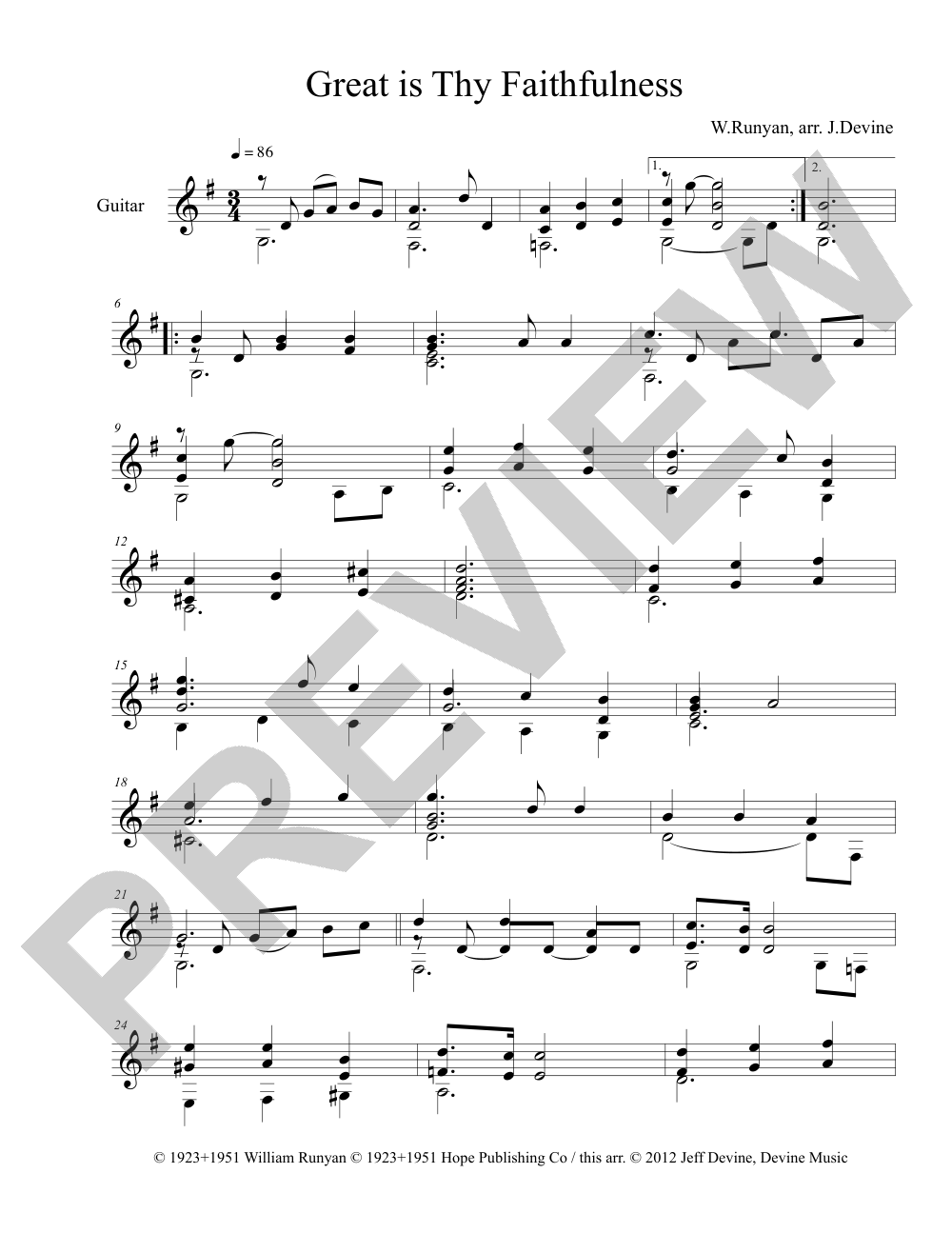 Great is Thy Faithfullness sheet music preview, page 1 — Jeff Devine