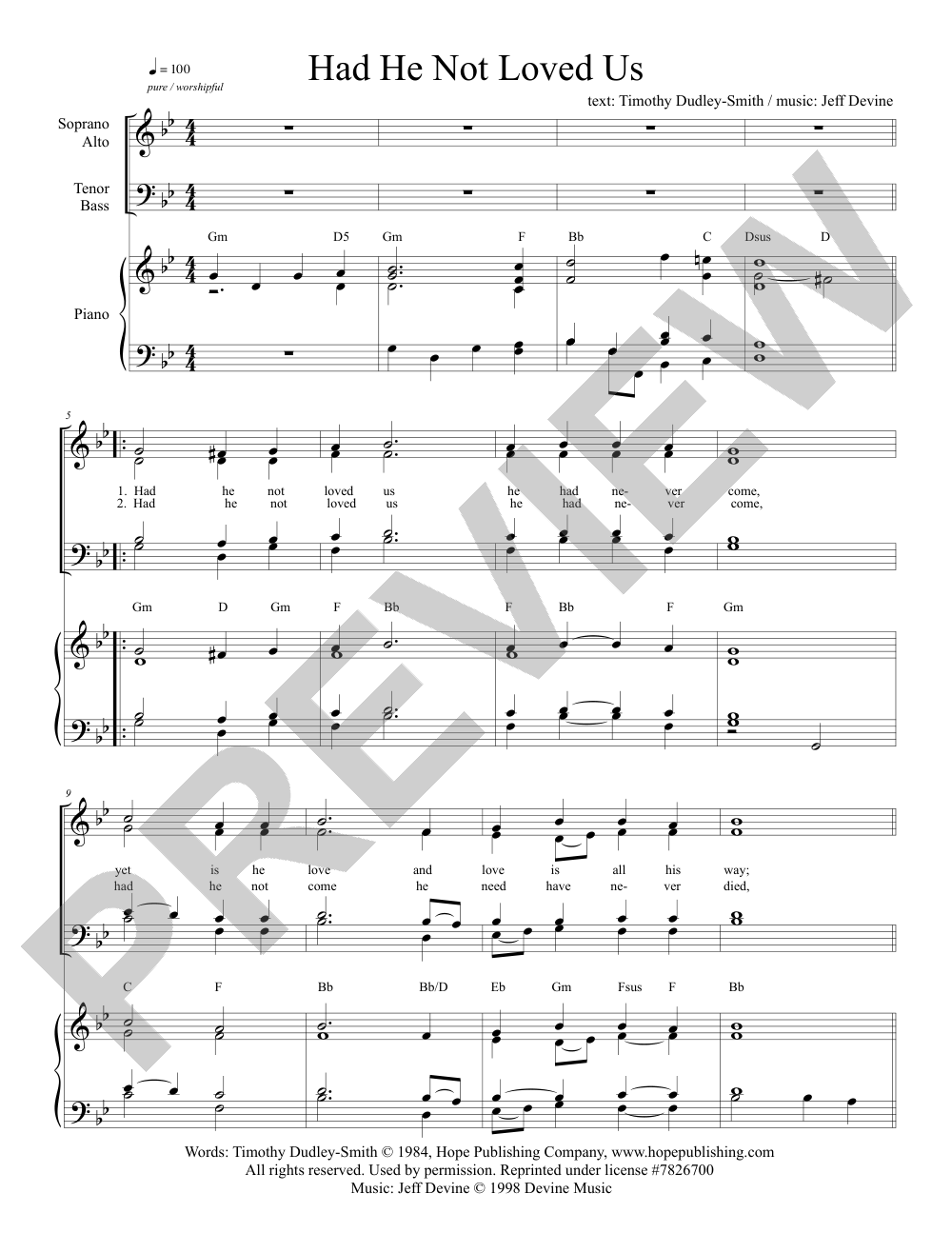 Had He Not Loved Us (Alt Tune) sheet music preview, page 1 — Jeff Devine
