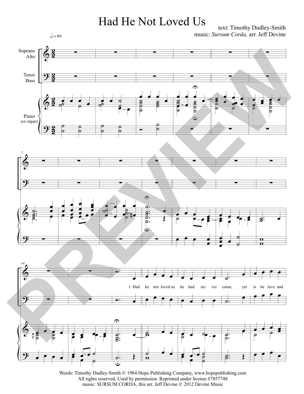 Had He Not Loved Us sheet music preview, page 1 — Jeff Devine