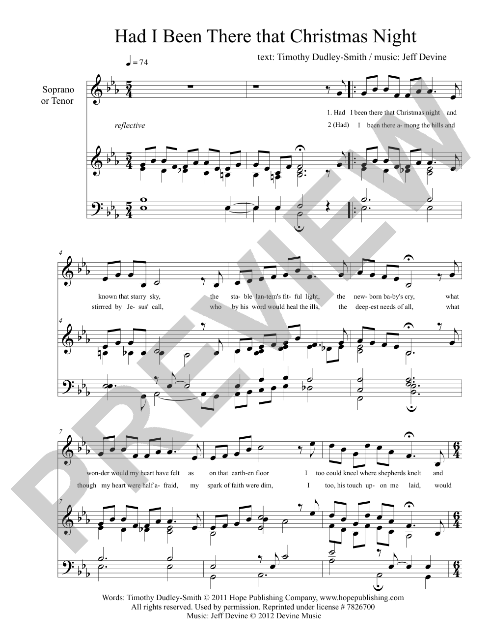Had I Been There That Christmas Night sheet music preview, page 1 — Jeff Devine