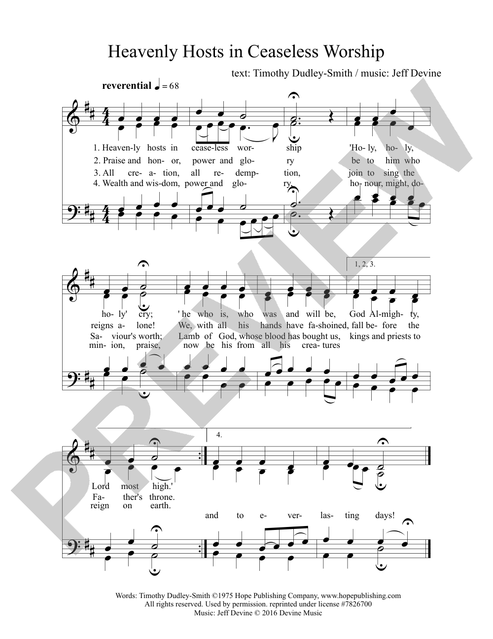 Heavenly Hosts in Ceaseless Worship sheet music preview, page 1 — Jeff Devine