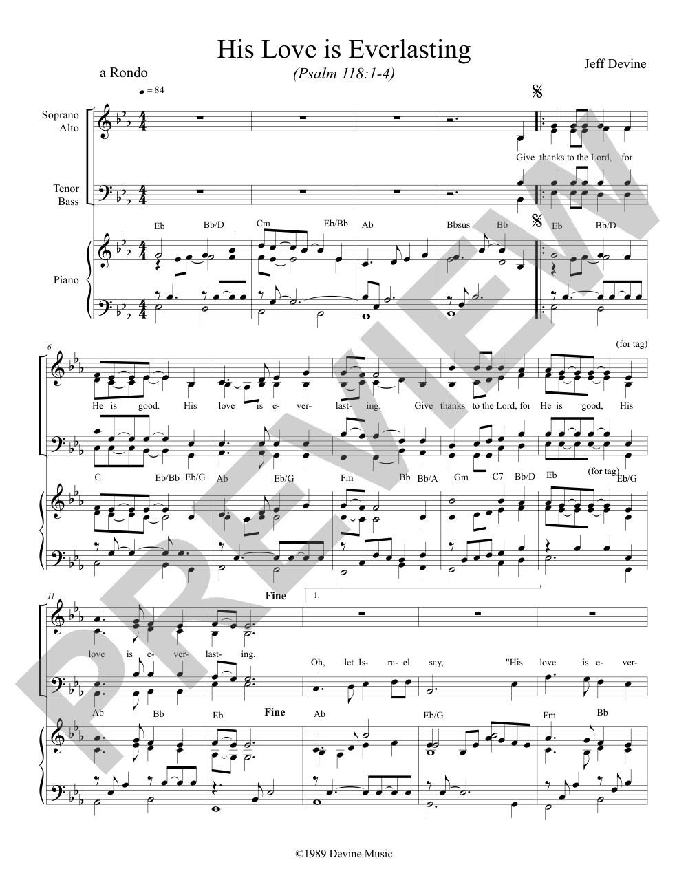 His Love is Everlasting sheet music preview, page 1 — Jeff Devine