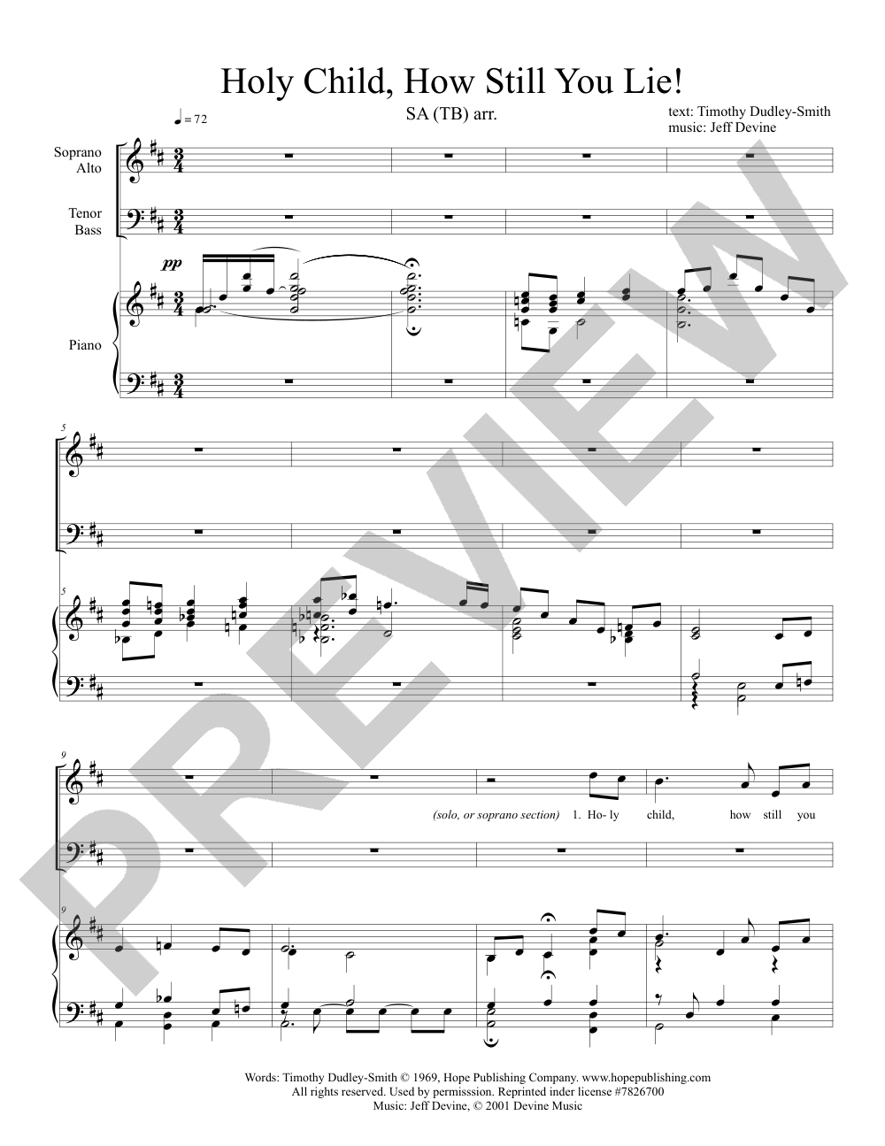 Holy Child, How Still You Lie! sheet music preview, page 1 — Jeff Devine