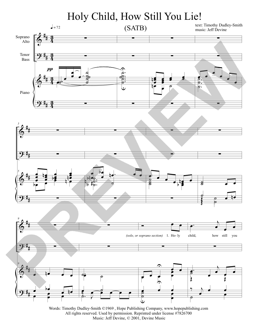 Holy Child, How Still You Lie! sheet music preview, page 1 — Jeff Devine