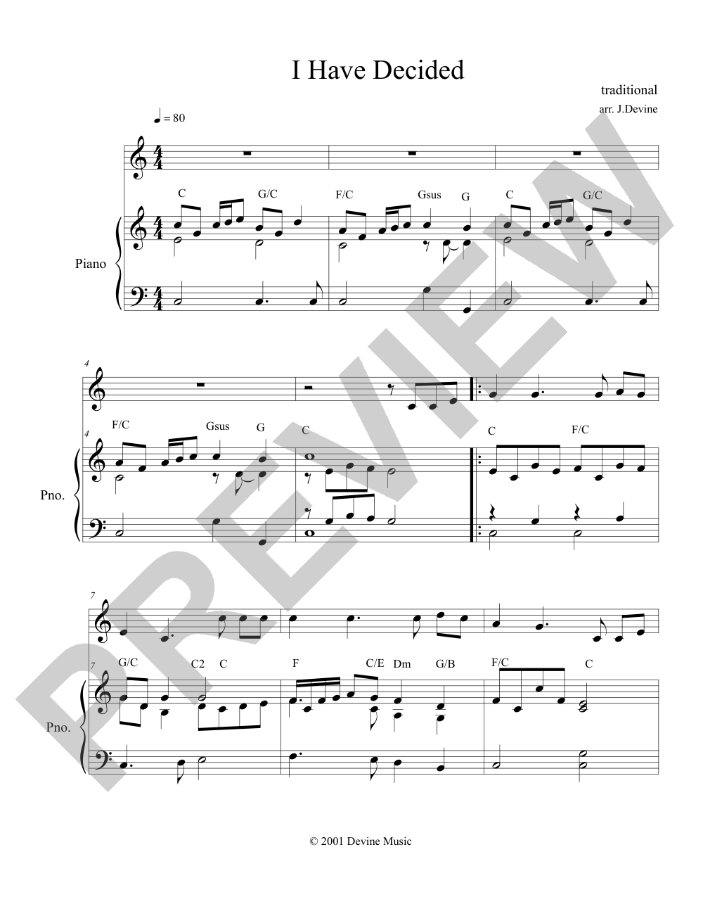 I Have Decided to Follow Jesus sheet music preview, page 1 — Jeff Devine