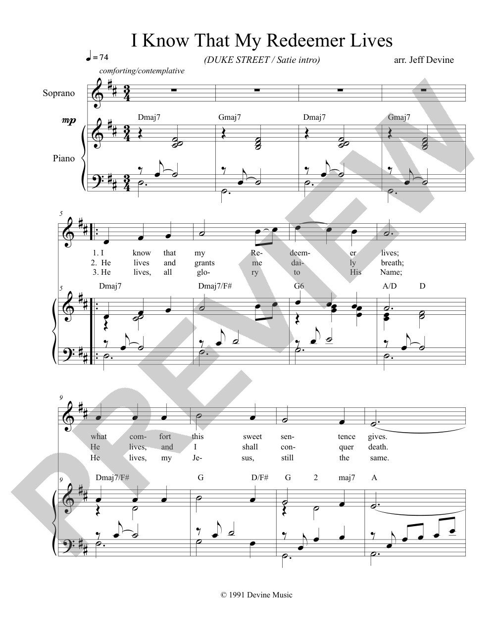 I Know That My Redeemer Lives (Duke Street) sheet music preview, page 1 — Jeff Devine