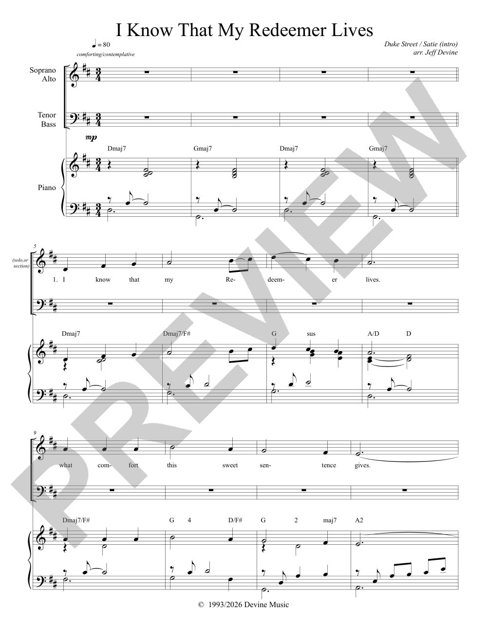 I Know That My Redeemer Lives (<em>Duke Street</em>) sheet music preview, page 1 — Jeff Devine