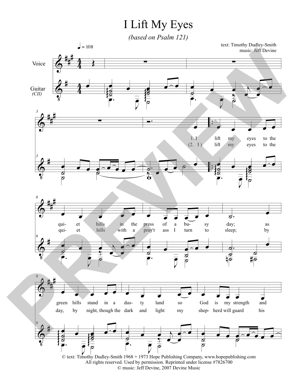 I Lift My Eyes sheet music preview, page 1 — Jeff Devine