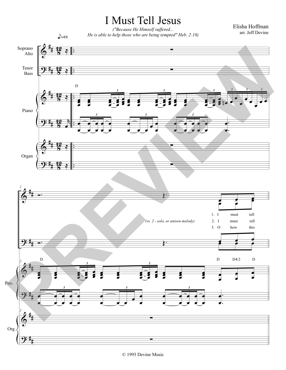 I Must Tell Jesus sheet music preview, page 1 — Jeff Devine