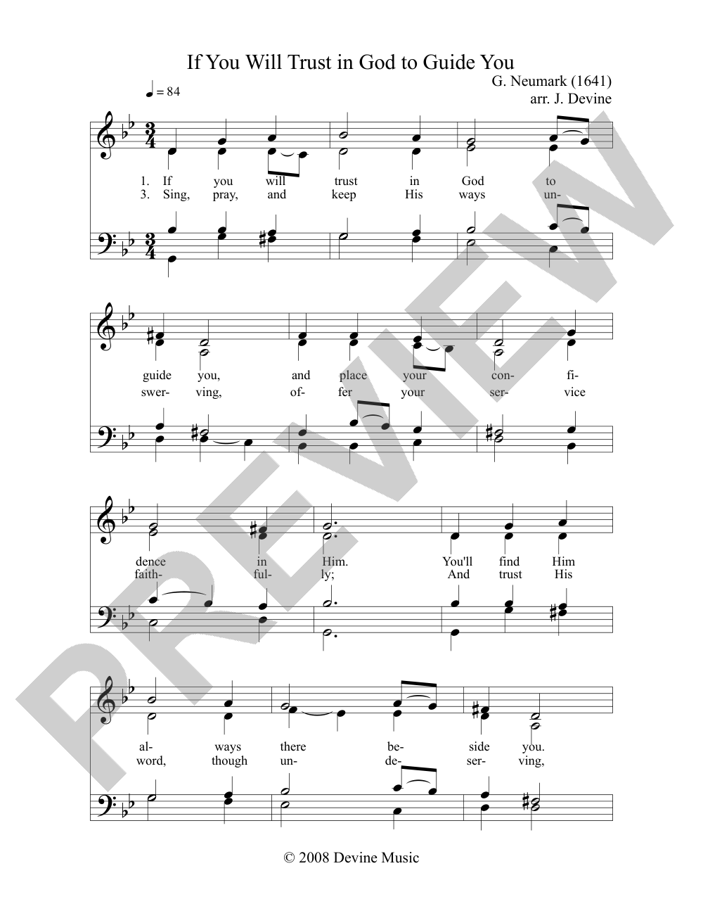 If You will Trust in God to Guide You sheet music preview, page 1 — Jeff Devine