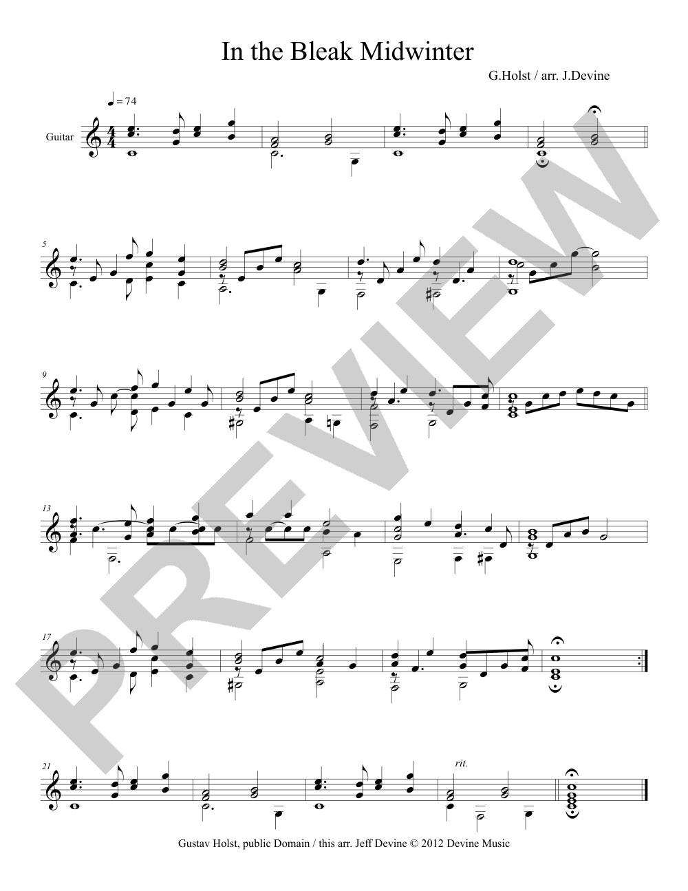 In the Bleak Midwinter sheet music preview, page 1 — Jeff Devine
