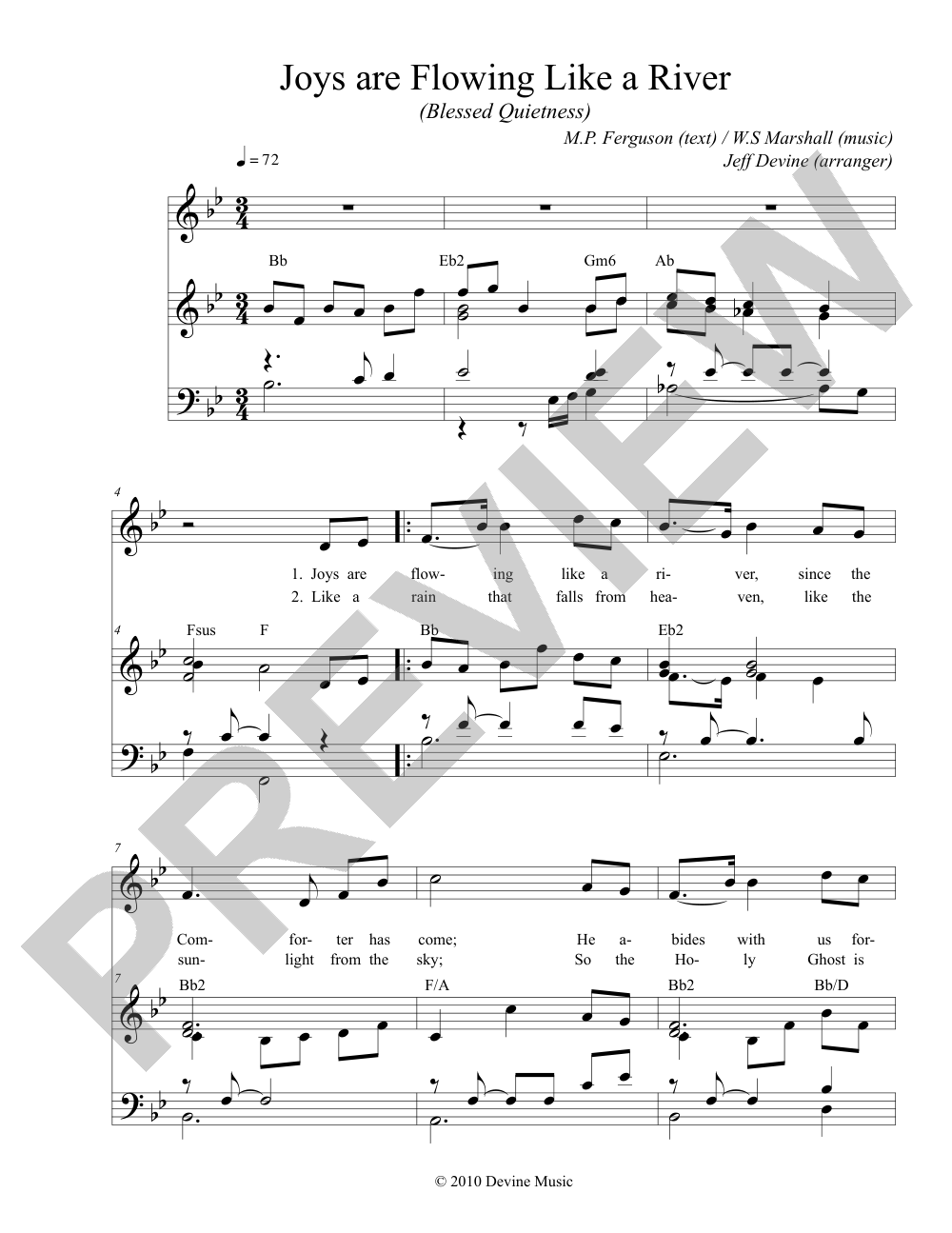 Joys Are Flowing Like a River sheet music preview, page 1 — Jeff Devine