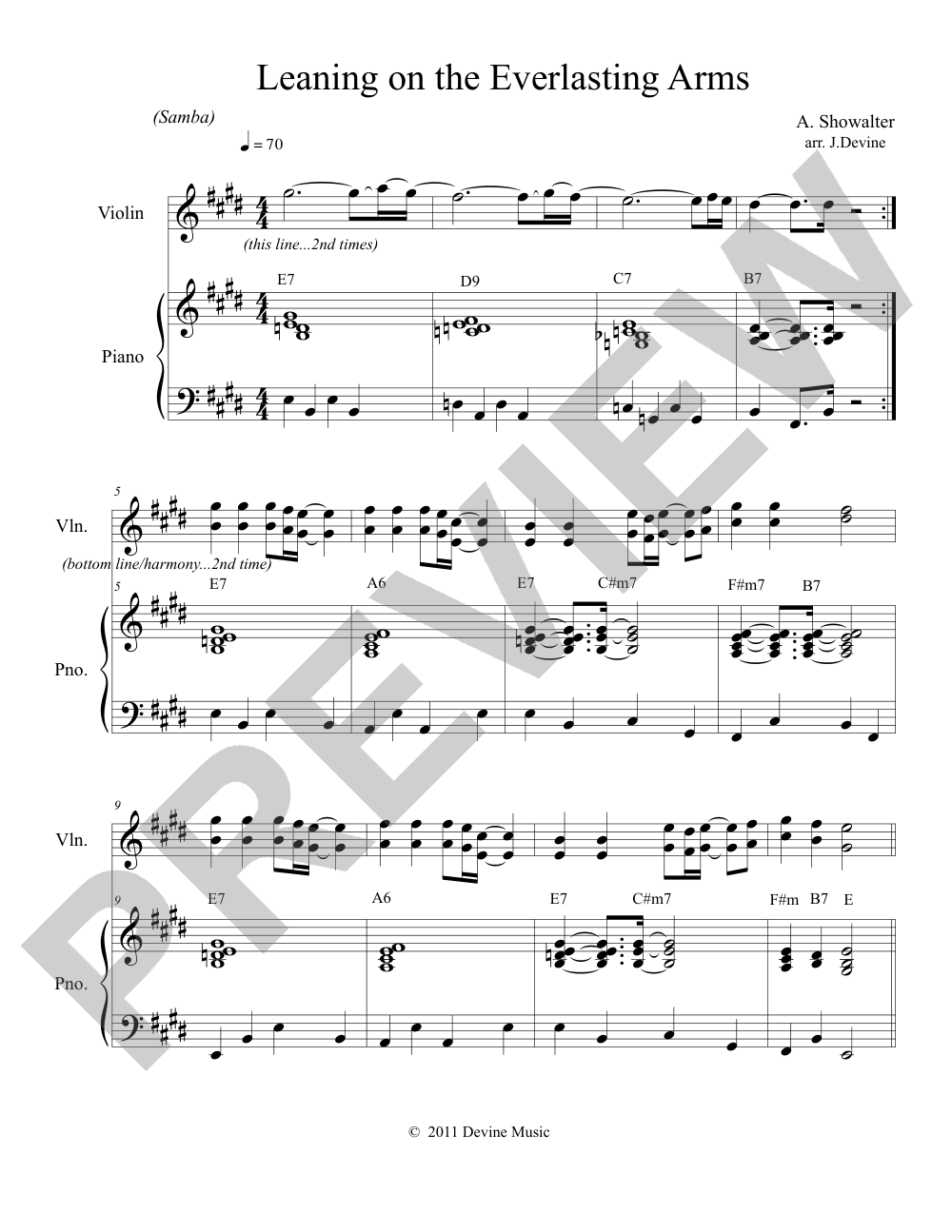 Leaning on the Everlasting Arms sheet music preview, page 1 — Jeff Devine