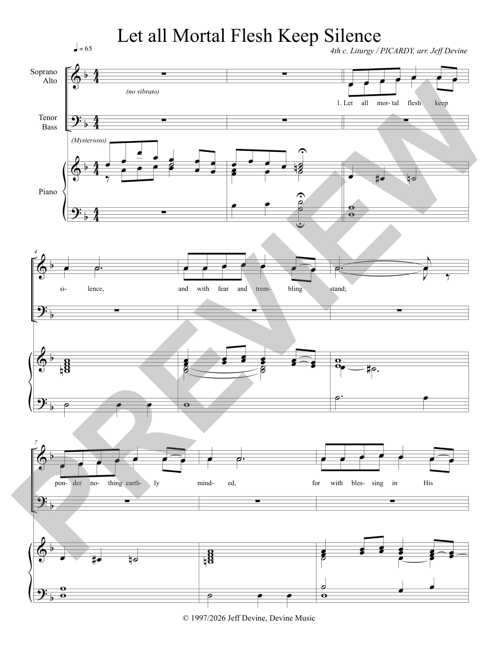 Let all Mortal Flesh Keep Silence sheet music preview, page 1 — Jeff Devine
