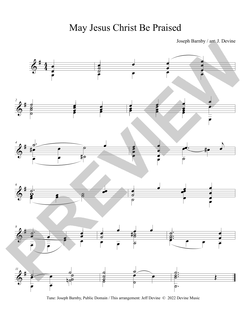 May Jesus Christ Be Praised sheet music preview, page 1 — Jeff Devine