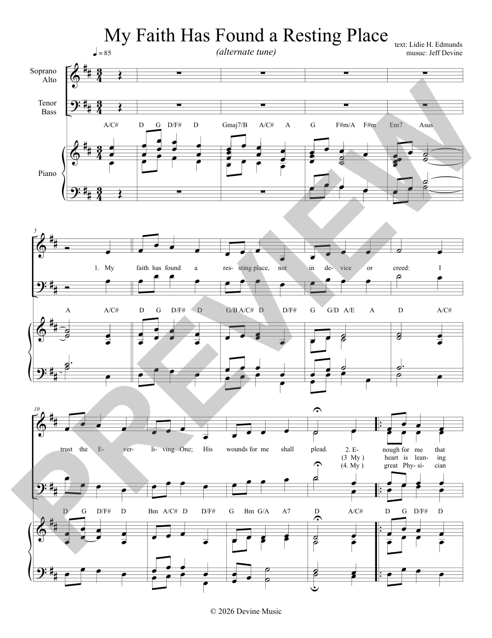 My Faith Has Found a Resting Place (<em>Sursum Corda</em>) sheet music preview, page 1 — Jeff Devine