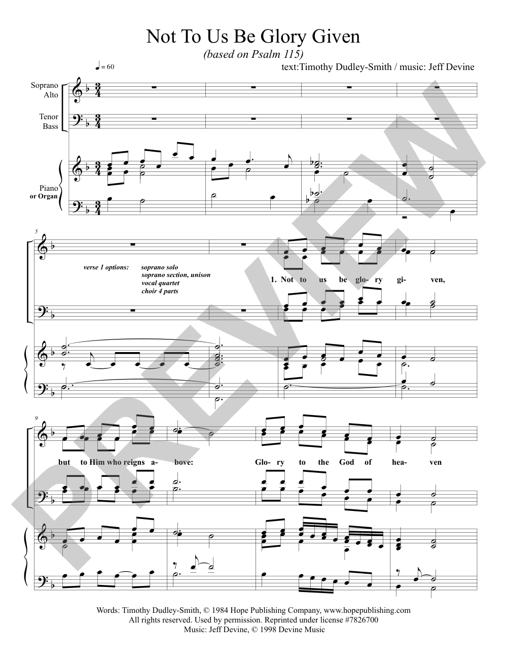 Not to Us Be Glory Given sheet music preview, page 1 — Jeff Devine