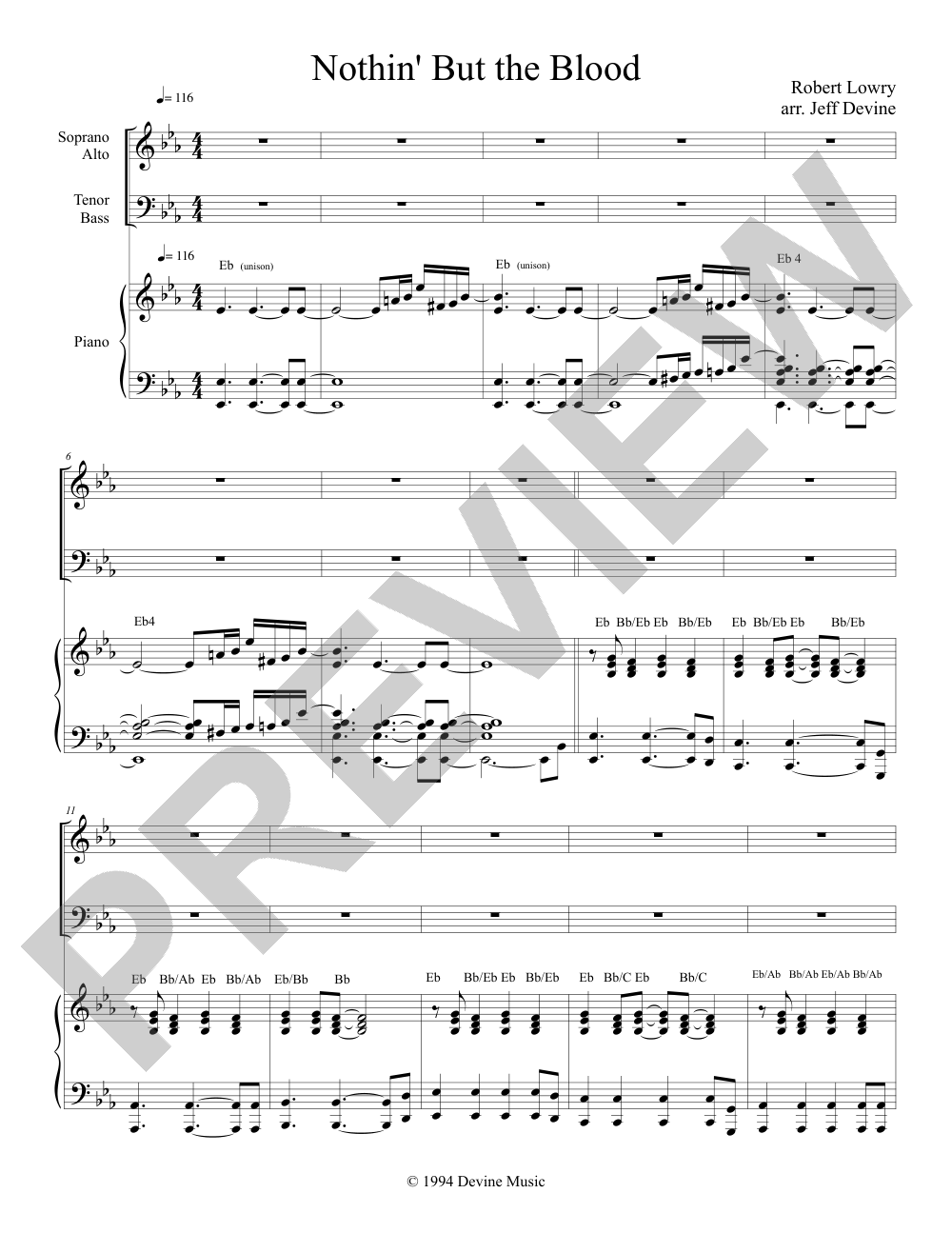 Nothin' But the Blood sheet music preview, page 1 — Jeff Devine