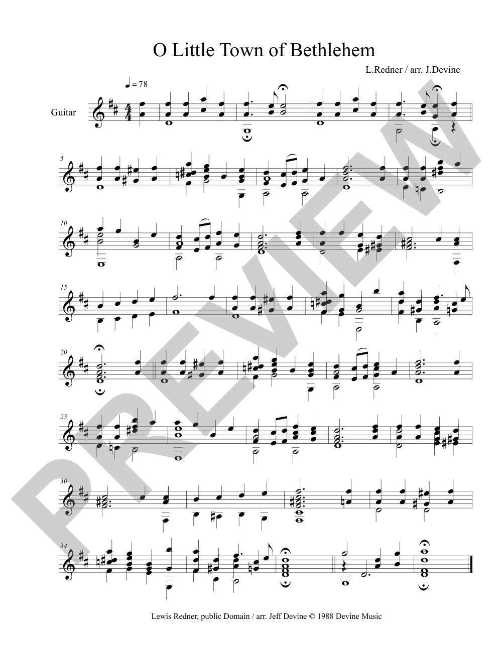 O Little Town of Bethlehem sheet music preview, page 1 — Jeff Devine