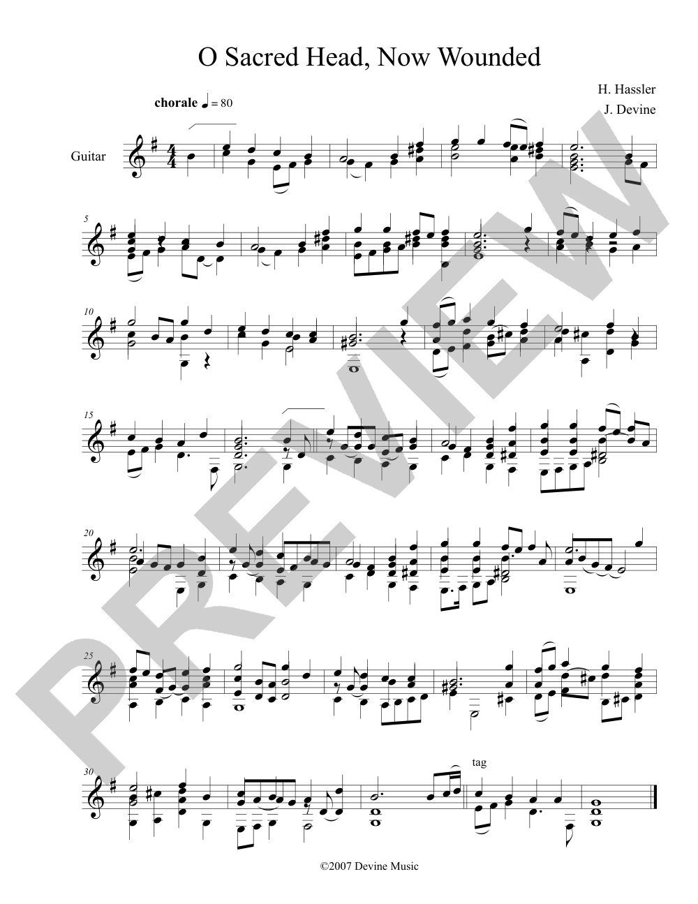 O Sacred Head, Now Wounded sheet music preview, page 1 — Jeff Devine