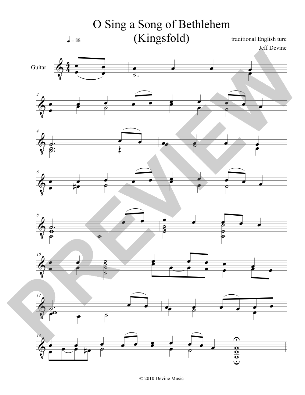 O Sing a Song of Bethlehem (<em>Kingsfold</em>) sheet music preview, page 1 — Jeff Devine