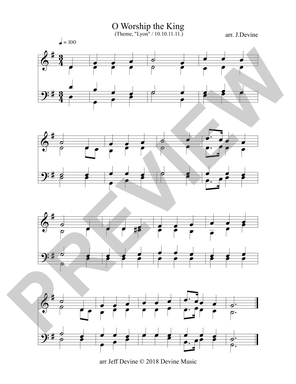O Worship the King (Theme & Variation) sheet music preview, page 1 — Jeff Devine