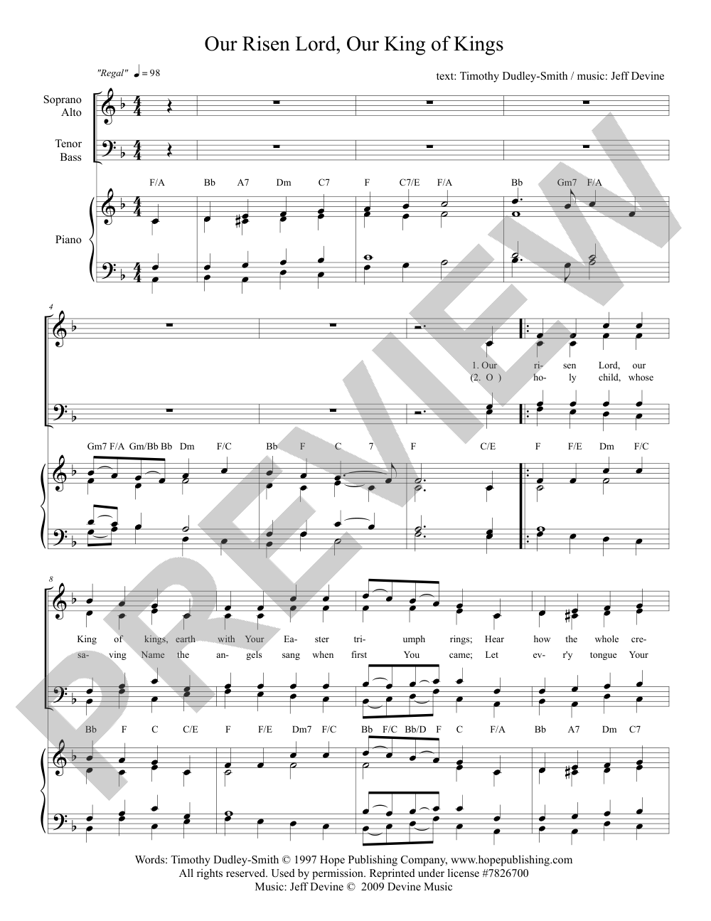 Our Risen Lord, Our King of Kings sheet music preview, page 1 — Jeff Devine