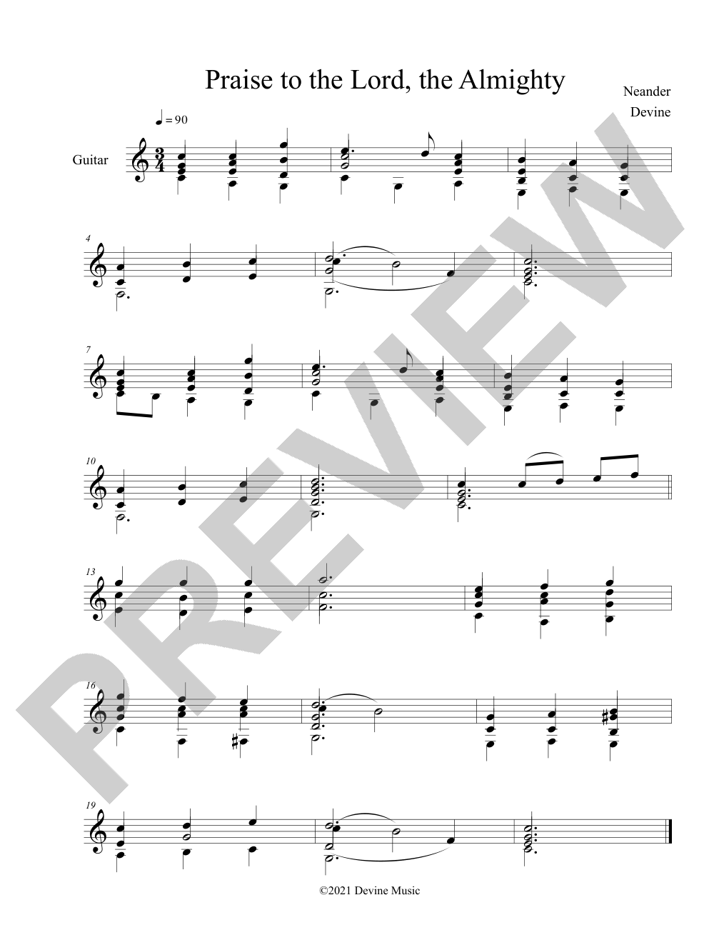Praise to the Lord, the Almighty sheet music preview, page 1 — Jeff Devine