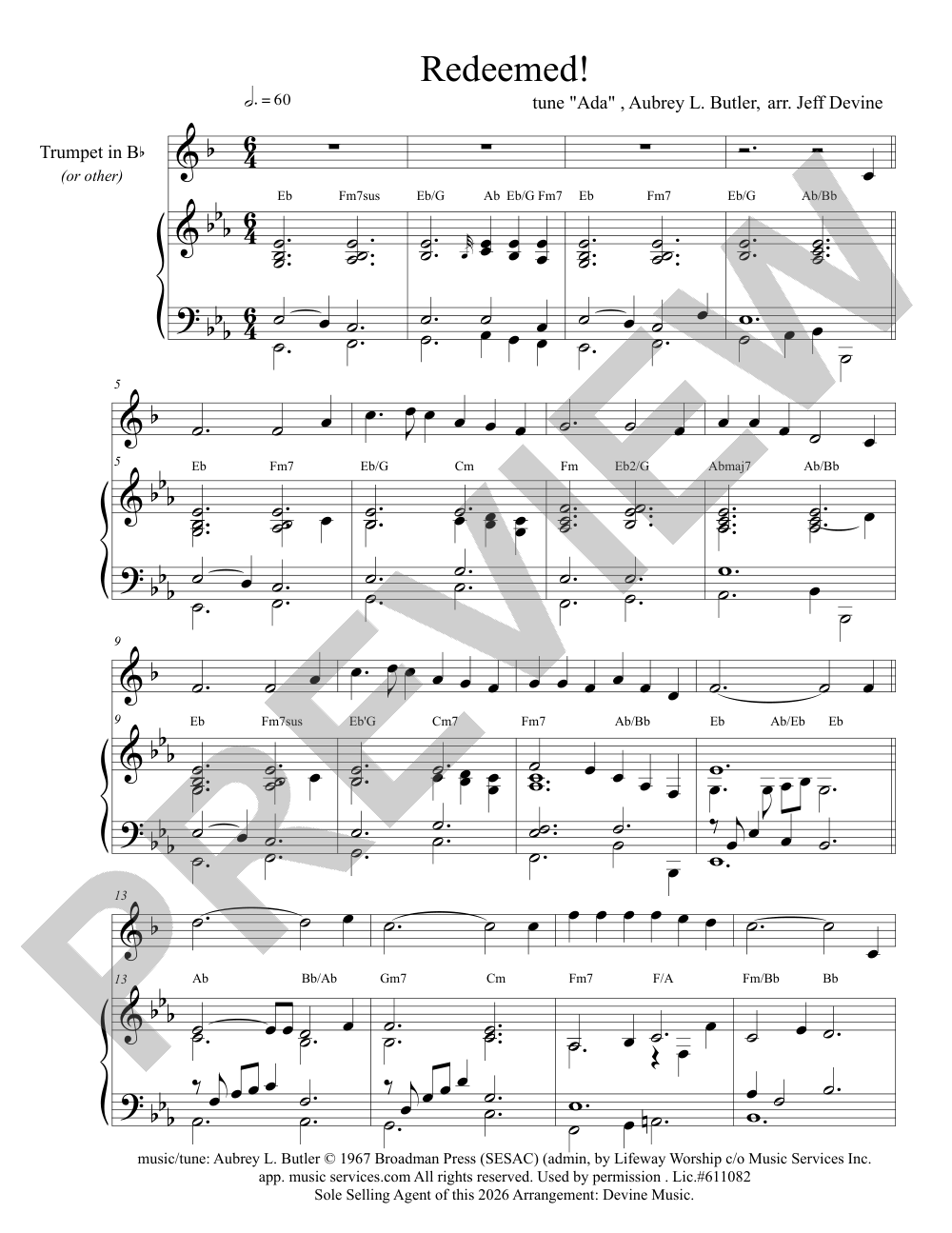 Redeemed! sheet music preview, page 1 — Jeff Devine