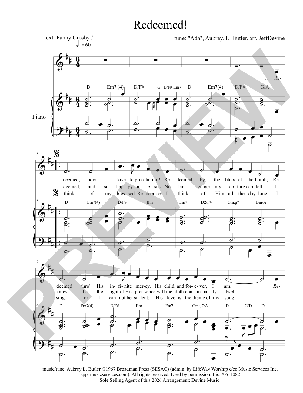 Redeemed! sheet music preview, page 1 — Jeff Devine