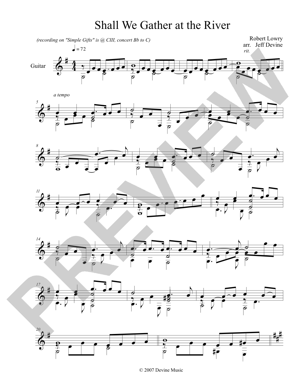Shall We Gather at the River sheet music preview, page 1 — Jeff Devine