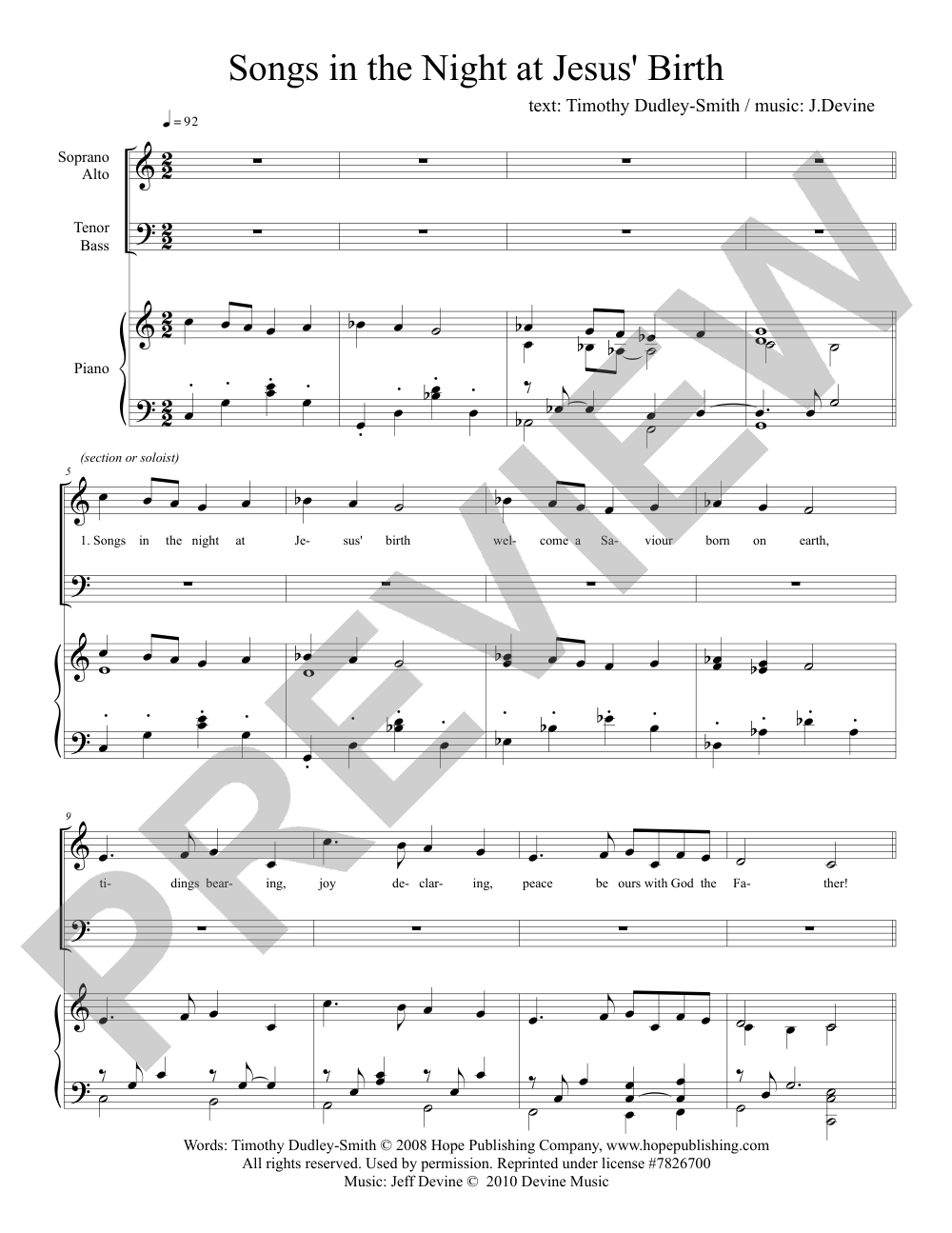Songs in the Night at Jesus' Birth sheet music preview, page 1 — Jeff Devine