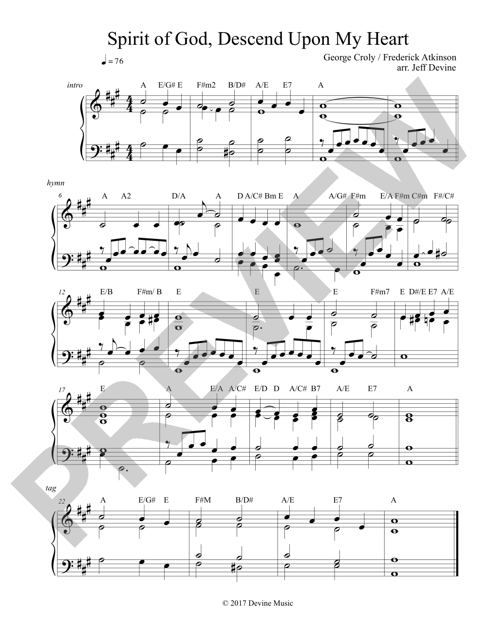 Spirit of God, Descend Upon My Heart sheet music preview, page 1 — Jeff Devine