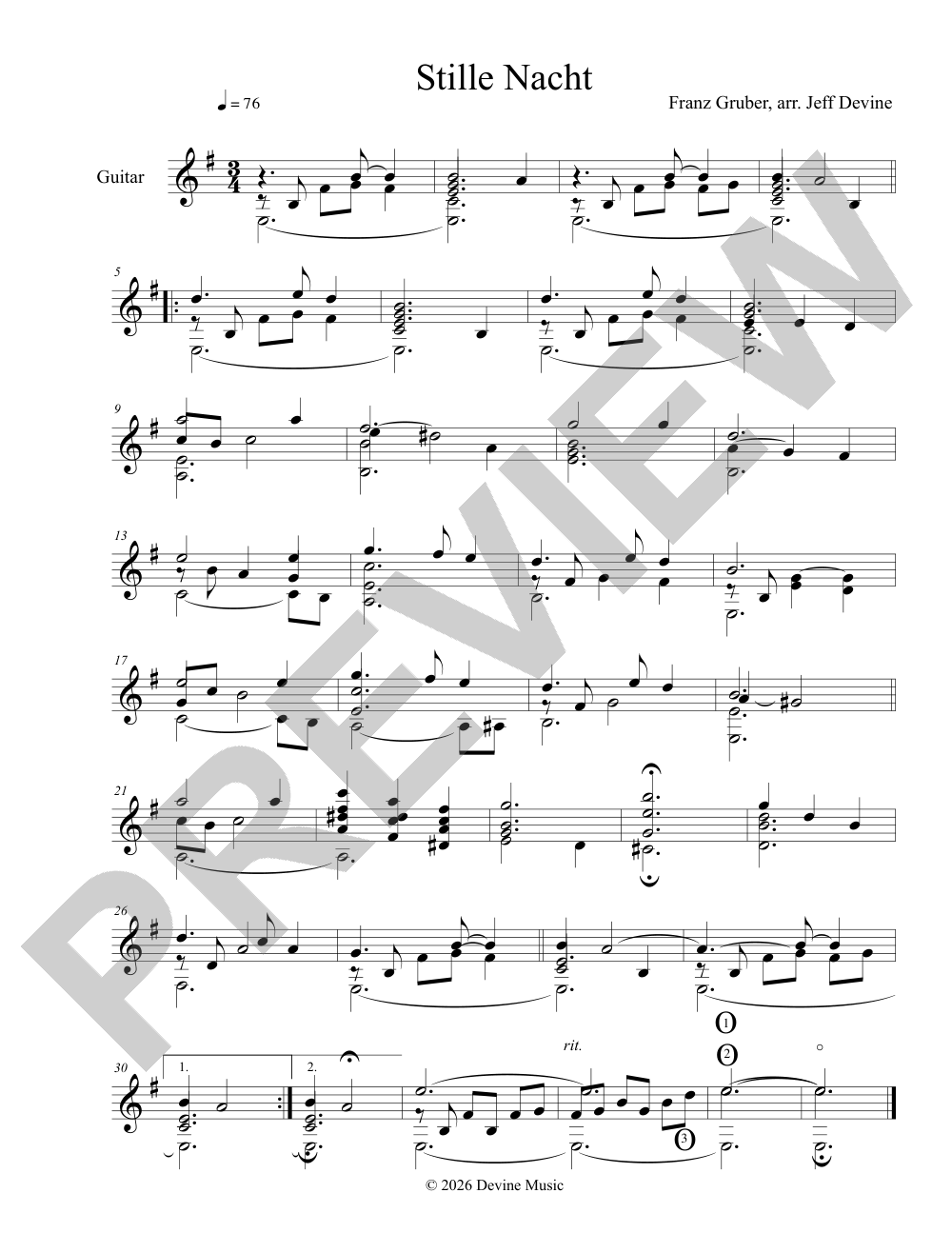 Stille Nacht sheet music preview, page 1 — Jeff Devine