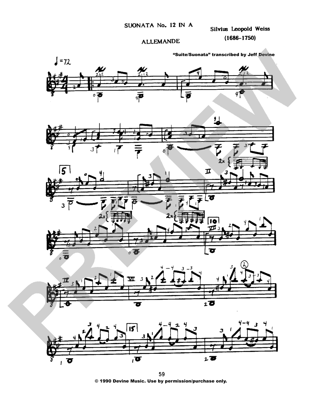 Suonata 12 in A sheet music preview, page 1 — Jeff Devine