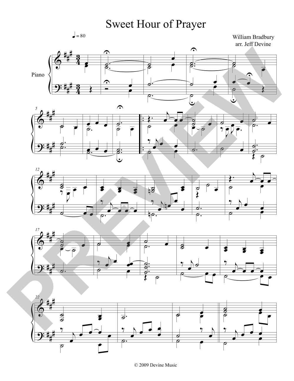 Sweet Hour of Prayer sheet music preview, page 1 — Jeff Devine