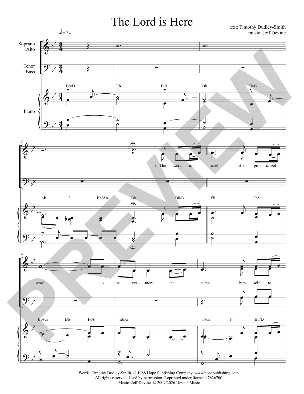 The Lord is Here sheet music preview, page 1 — Jeff Devine