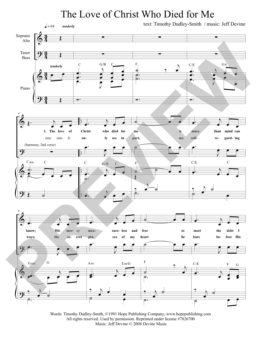 The Love of Christ Who Died for Me sheet music preview, page 1 — Jeff Devine